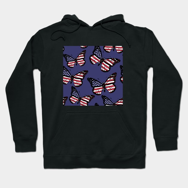 United States Flag of Vintage Butterfly Seamless Pattern Hoodie by Mochabonk